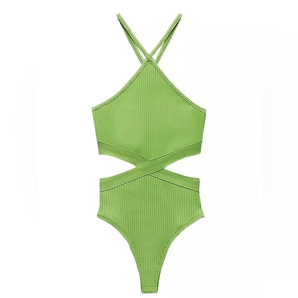 Zara Tops - Zara Lime Green Halter Neck Bodysuit